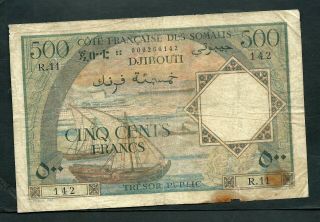 French Somaliland (p27) 500 Francs 1952
