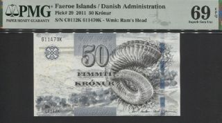 Tt Pk 29 2011 Faeroe Islands Danish Admin 50 Kronur Pmg 69 Epq Monster Note