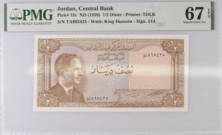 Jordan 1/2 Dinar Nd 1959 P 13 Gem Unc Pmg 67 Epq High
