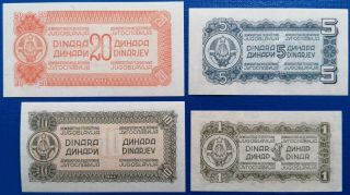 Yugoslavia ; 1,  5,  10 & 20 dinara 1944,  UNC 2