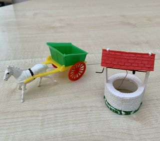F G Taylor & Sons Plastic Farm Cart & Horse And Wishing / Garden Well & Bucket