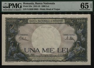 Tt Pk 52a 1941 - 45 Romania Banca Nationala 1000 Lei Pmg 65 Epq Impeccable Piece