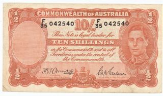 Australia 1939 - 1952 Banknote 10 Shillings King George Vi As Pictured