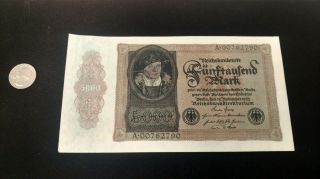 1922 German 5,  000 Mark Reichsbanknote Uncirculated
