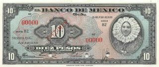 México 10 Pesos 26.  7.  1950 P 47es Series Bz Specimen Uncirculated Banknote Lbb1
