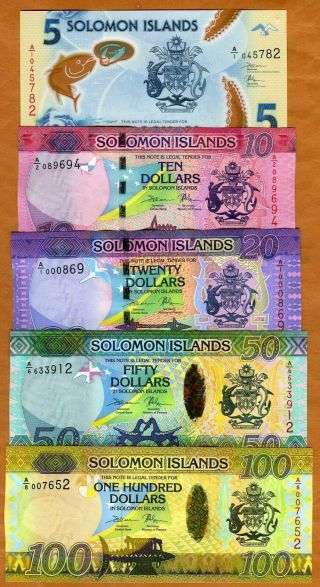 Complete Set Solomon Islands,  $5;10;20;50;100 Nd (2013 - 2019),  P - Unc