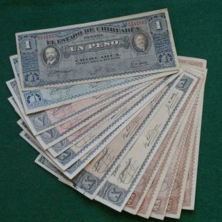 1914 15 Notes Mexico Estado Chihuahua 1 5 10 & 20 Pesos Revolution Vf - Xf