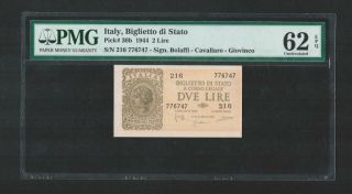Italy Biglietto Di Stato 2 Lire 1944 Pmg 62 Epq P 30b