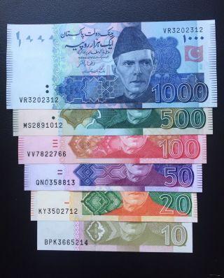 Pakistan Set 6 Notes 10 20 50 100 500 1000 Rupees Date 2020 Unc