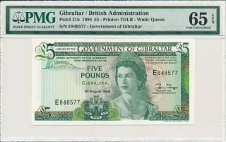 Government Of Gibraltar 5 Pounds 1988 S/no 8x8x77 Pmg 65epq