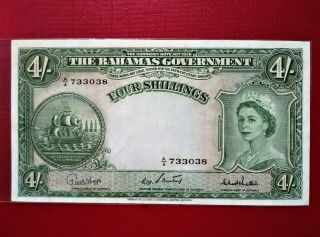 1953 Bahamas 4 Shillings Banknote @ Cir
