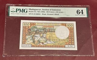 Madagascar 100 Franc 20 Ariary Bank Note 1966 Pmg 64 Pick 57a Unc