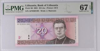 Lithuania 20 Litu 2001 P 66 Gem Unc Pmg 67 Epq