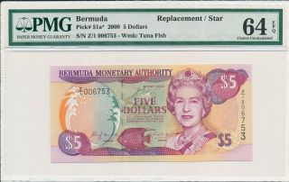 Bermuda Monetary Authority Bermuda $5 2000 Replacement/star Pmg 64epq