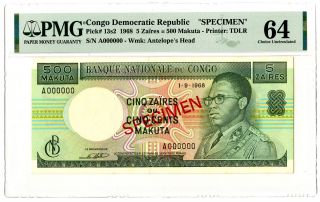 Congo.  Banque Nationale Du Congo,  1968 5 Zaires=500 Makuta,  P - 13s2 Pmg Ch Unc 64