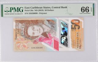 East Caribbean 50 Dollars Nd 2019 P 58 Polymer Gem Unc Pmg 66 Epq Label