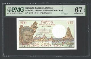 Djibouti 500 Francs Nd (1988) P36b Uncirculated Grade 67