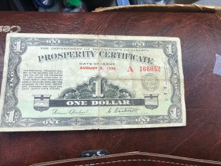 1936 Government Of The Province Of Alberta $1.  00 Prosperity Certificate,  3 Stamp