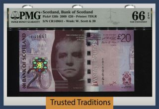 Tt Pk 126b 2009 Scotland Bank 20 Pounds Sir Walter Scott Pmg 66 Epq Gem Unc