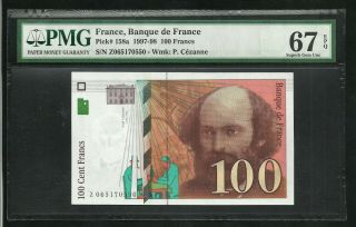 France : 100 Francs Cezanne 1998 ; Pmg : Gem Unc 67 ; Epq