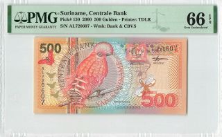 Suriname 500 Gulden 2000 Tdlr Surinam Pick 150 Pmg Gem Uncirculated 66 Epq