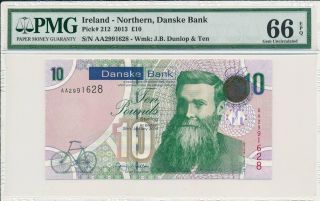 Danske Bank Ireland - Northern 10 Pounds 2013 Prefix Aa Pmg 66epq