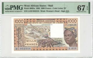 West African States (mali) 1000 Francs 1988 P - 406da Pmg 67 Epq Pmg Pop 2