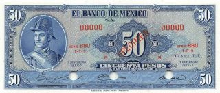 México 50 Pesos 17.  2.  1965 Series Bbu Specimen Uncirculated Banknote Me50