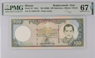 Bhutan 100 Ngultrum Nd 2000 P 25 Replacement Gem Unc Pmg 67 Epq