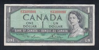 1954 Canada 1 Dollar 2 Digits Radar Bank Note Lawson/bouey