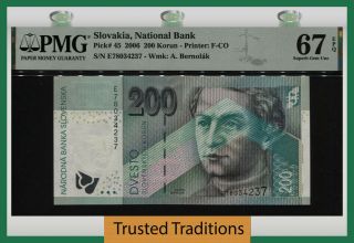 Tt Pk 45 2006 Slovakia National Bank 200 Korun Pmg 67 Epq Gem Unc