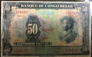 Belgian Congo 1941 50 Francs P.  16a