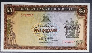 Rhodesia Reserve Bank $5 Five Dollars 1 March 1976 Sn793297 P 36 Gr: Unc A1612