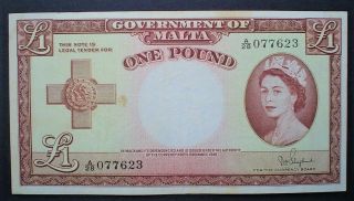 Malta Queen Elizabeth Ii 1 Pound 1954 V/f.
