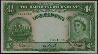 Bahamas Queen Elizabeth 4/ - Shillings P13 Banknote 1953.