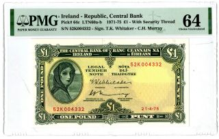 Ireland - Republic,  Central Bank 1971 - 75 1 Pound P - 64c Pmg Choice Unc 64