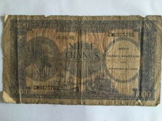 1962 Belgian Congo Ruanda - Urundi Central Bank 1000 Francs Banknote