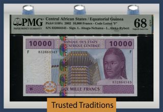 Tt Pk 510fc 2002 Central African States 10000 Francs Pmg 68 Epq Pop 4 None Finer