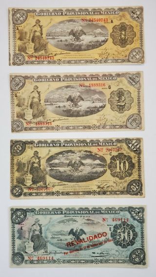 1914 - 1915 1,  2,  10 & 50 Pesos Gobierno Provisional De Mexico