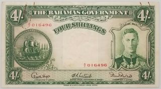 1936 The Bahamas Government Four Shillings Note King George Vi P - 9e