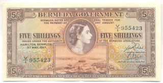Bermuda Government 1957 Issue 5 Shillings Pick 18b Choice Extra Fine Xf,