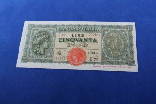 Italy 50 Lire 1944 P.  74 Aunc Rare In This - - See Many More