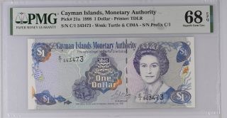 Cayman Islands 1 Dollar 1998 P 21 A Gem Unc Pmg 68 Epq Top Pop