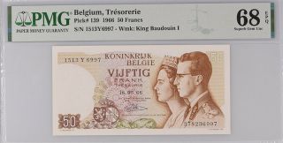 Belgium 50 Francs 1966 P 139 Gem Unc Pmg 68 Epq Top Pop Nr