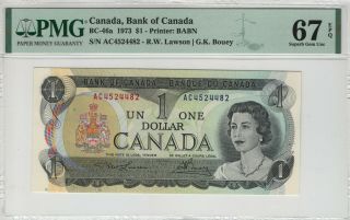 1973 $1 Bank Of Canada Lawson/bouey Bc - 46a Ac Prefix Pmg Gem Unc 67 Epq
