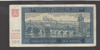 100 Korun Fine Banknote From Bohemia - Moravia 1940 Pick - 6 First Issue