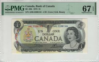 1973 $1 Bank Of Canada Crow/bouey Bc - 46b Aml Prefix Pmg Gem 67 Epq