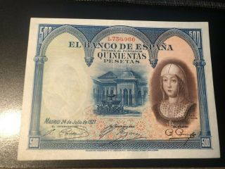 Banknote Spain 500 Pesetas 1927 Xf Scarce