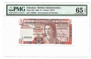 Gibraltar £1 Pound,  1986,  Pmg Gem Uncirculated 65 Epq,  Pick 20d