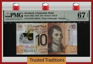 Tt Pk 229q 2017 Scotland Clydesdale Bank 10 Pounds Pmg 67 Epq Gem Unc